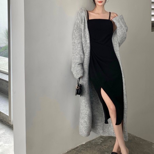 性感褶皱吊带开衩连身裙